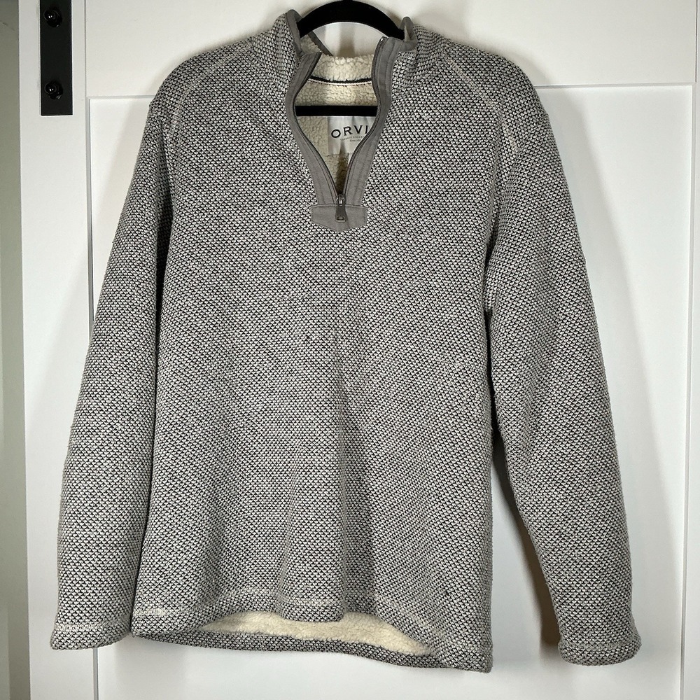 Orvis Men's Shirt Top Brighton Quarter Zip Pullover Size M‎ Gray Sherpa Fleece
